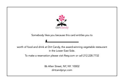 Dirt Candy Gift Certificate